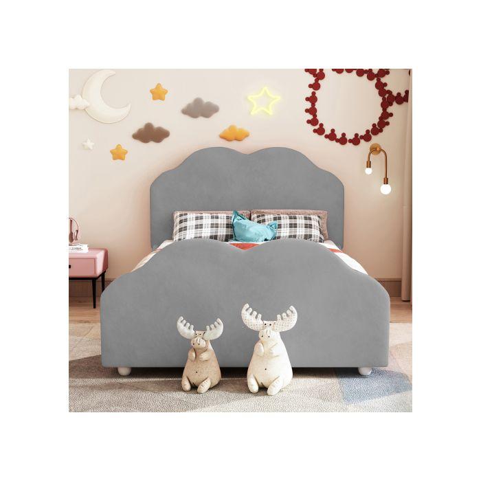 Cadre De Lit Enfant - MUVOE - 90 X 200 Cm - Tissu Velours Doux - Design Nuage - Bois Massif