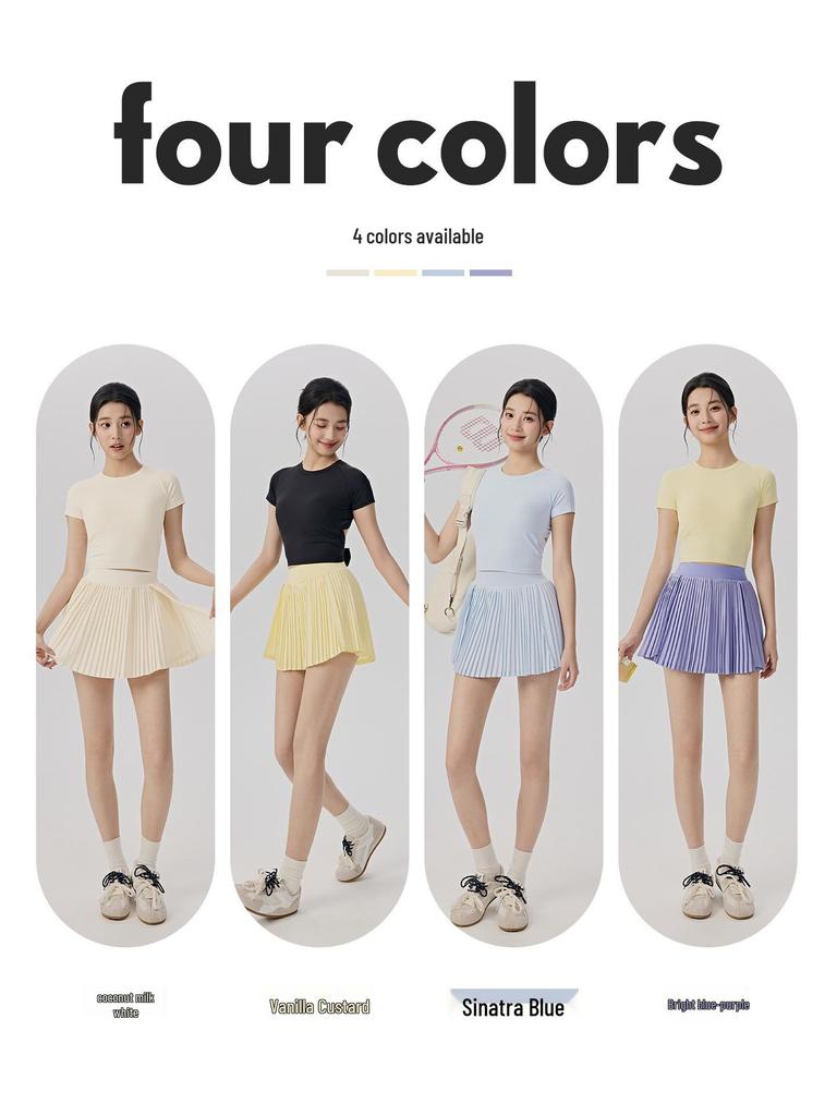 Women's High-Waisted Sports Skirt with Tennis Pocket, Accordion Pleats, Built-In Safety Shorts, and Anti-Exposure Design