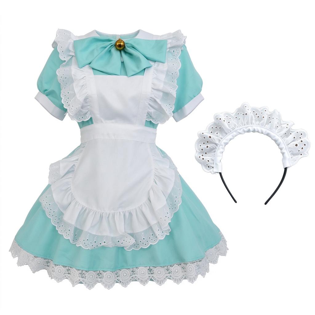 Japanese Sweet Lolita Maid Dress Cute Lace Ruffle Bell Cosplay Costume for Women