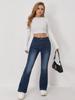 Puffanpop Women's High Waisted Stretchy Flare Jeans - Dark Wash Denim Bootcut Pants with Buttoned Back Pockets Slim Fit Bell Bottom Trousers