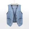 2023 Spring & Fall European Style Patchwork Ripped Denim Vest for Women