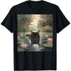 Black Cat Monets Cat Waterlily T-Shirt
