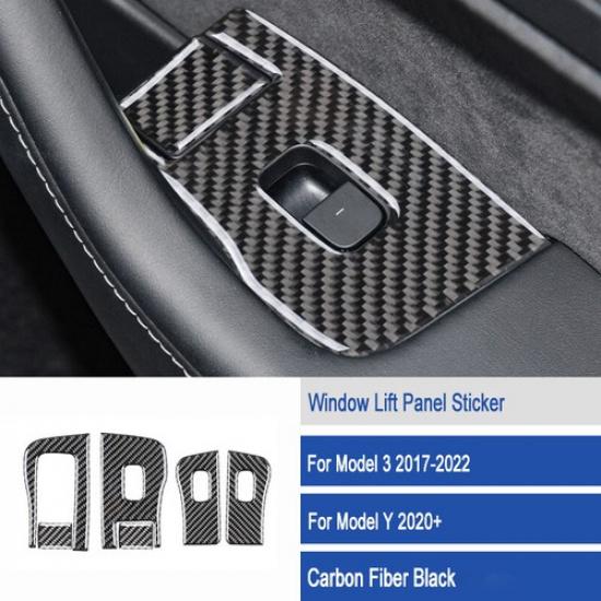 For Tesla Model 3 Y 2017- Set Carbon Fiber Door Window Lift Button Cover