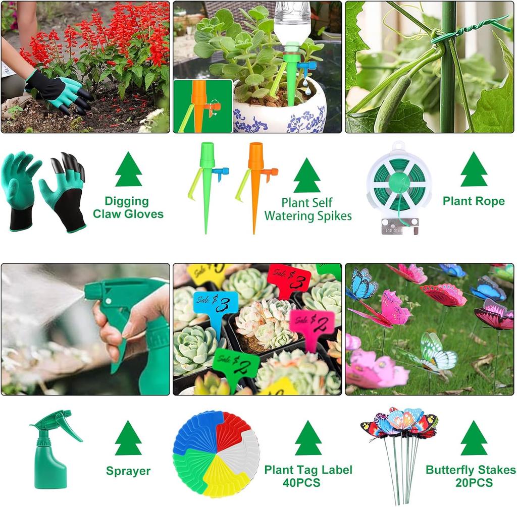 Garden Tools, Succulent Tools, Large Heavy Duty Aluminum Garden Hand Tools with Garden Tool Bag, Gloves, Sprayer and More