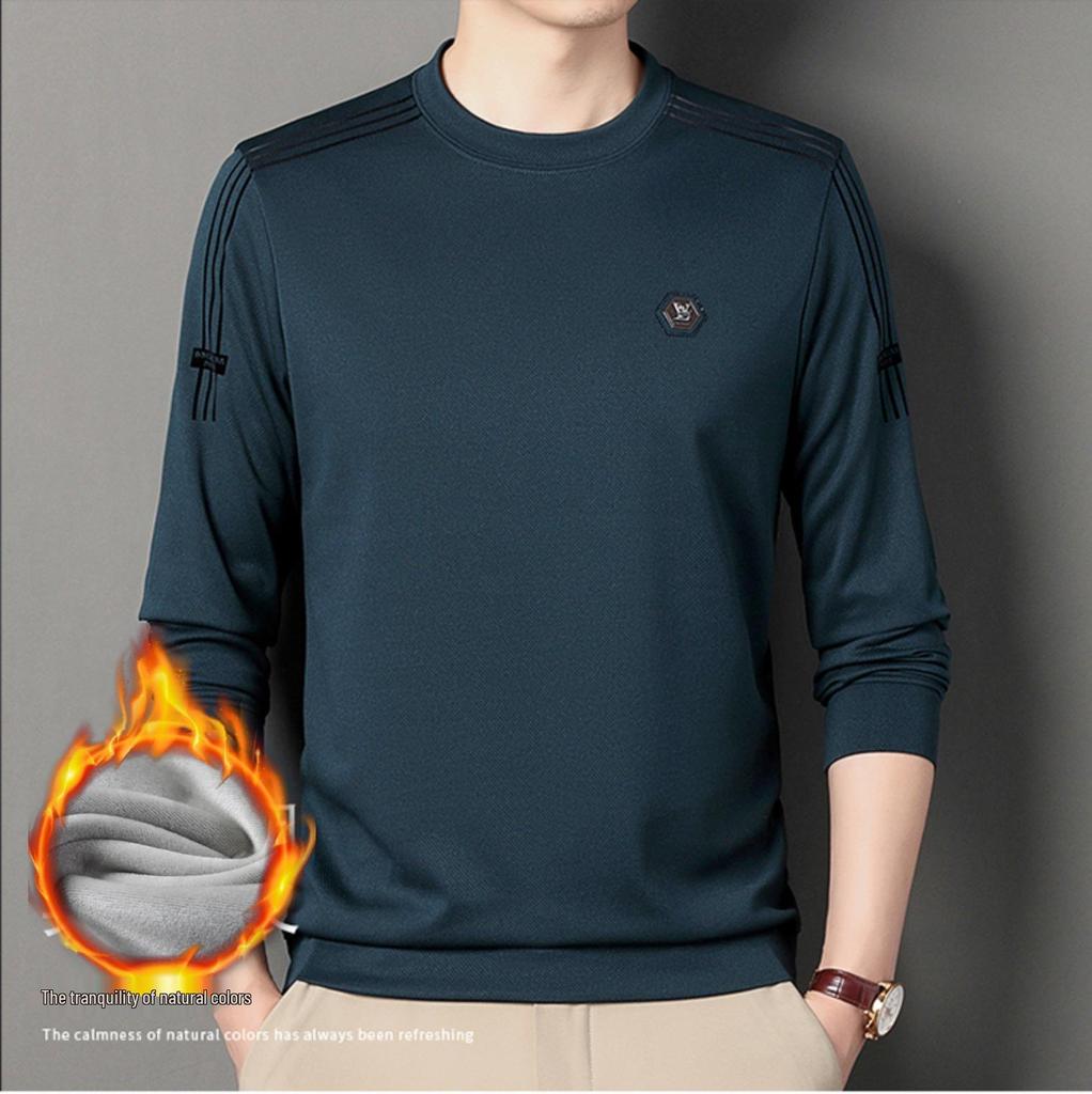 Men's Fleece-Lined Casual Round Neck Hoodie - Thick Warm Long Sleeve for Winter 2025
