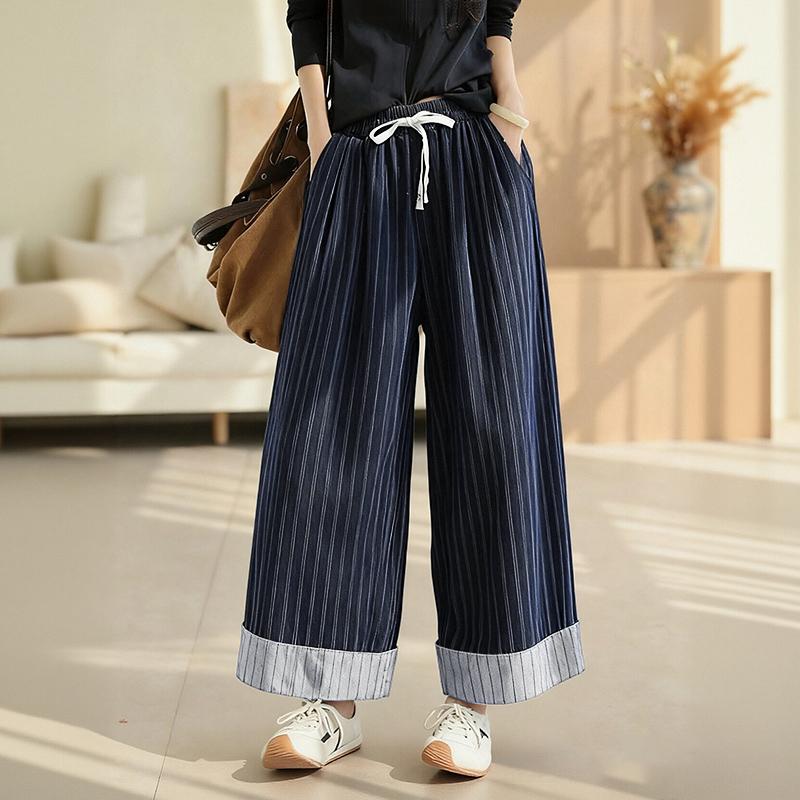 

Женские повседневные брюки ZANZEA с эластичной резинкой на талии, свободные, в полоску 5XL темно-синий