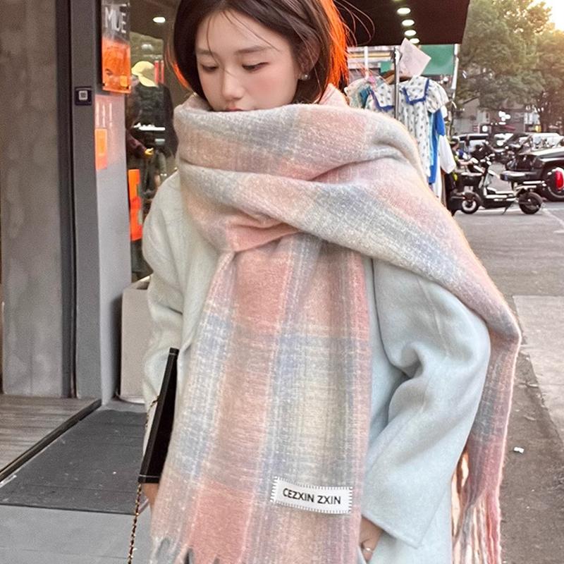 Autumn And Winter New Korean Plaid Scarf Women's Thick Atmosphere Warm Student Shawl Neck Scarf