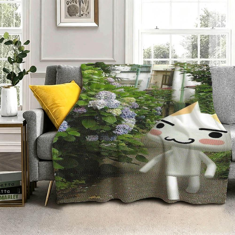 Cartoon Kawaii I-Inoue Cute Cat T-ToroS Flannel Blanket Soft Throw Blanket Art For Home Decor Bedroom Bed Sofa Picnic Fans Gift