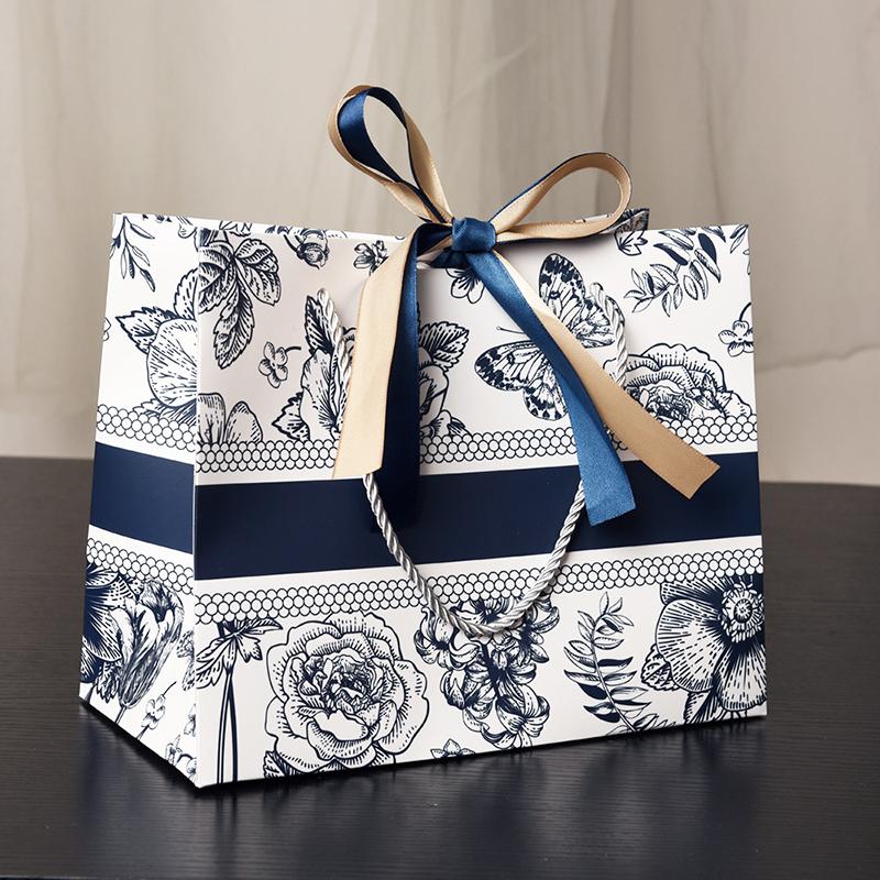 WTEMPO Ribbon Bow Shopping Hand-carry Packaging Bags DIY Foldable Printed Universal Storage Bags Wedding Rose Paper Bags Festival Party Gift Bags
