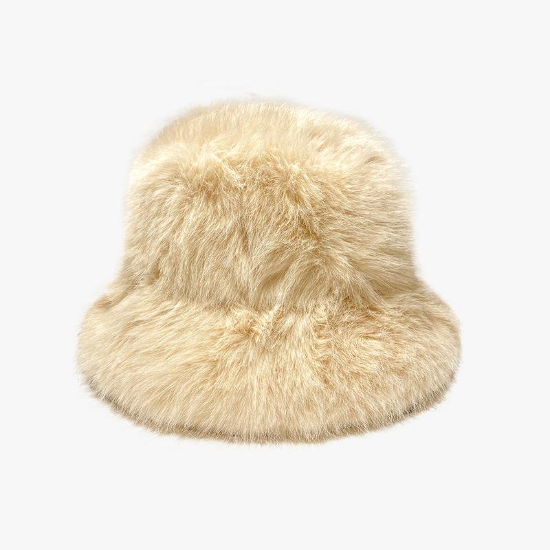 White Plush Hat for Women In Winter Korean Style Showing Small Thickened Warm Fisherman Hat Japanese Big Head Circumference Cold Hat Trendy