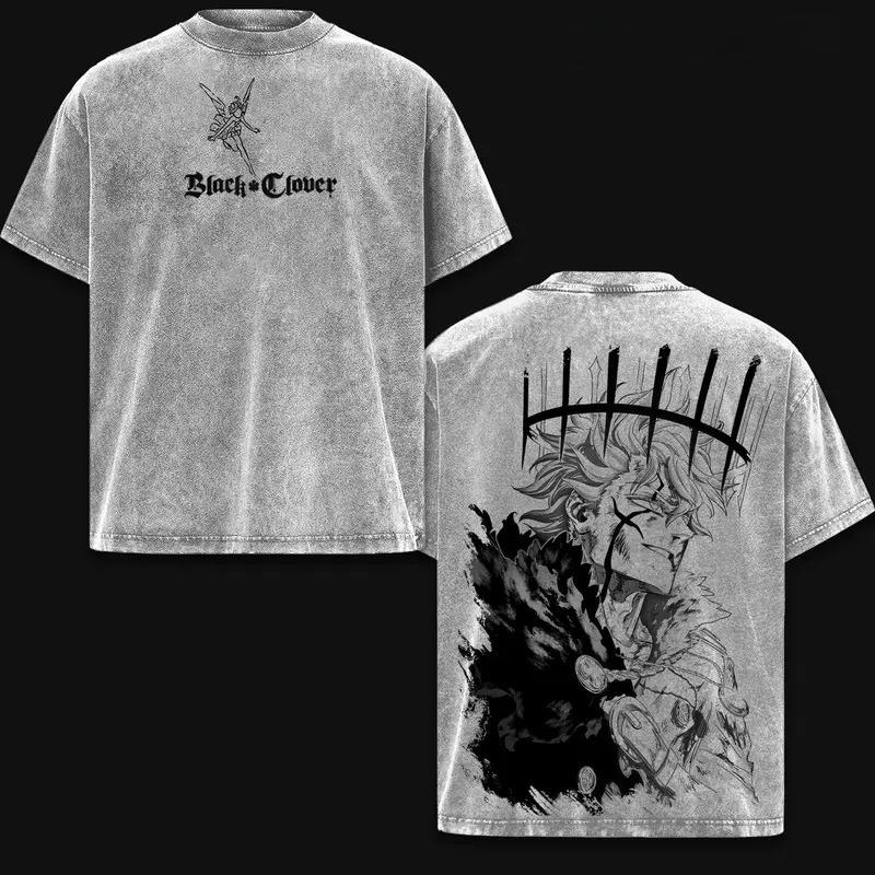 Black Clover Yuno Graphic Tshirt Men Women Oversized Clothing Short Sleeve Cotton T-shirts Washed Tee Harajuku Male T Shirt