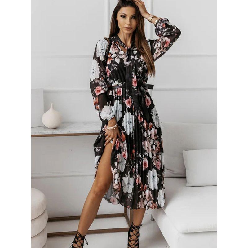 Lace-up Chiffon Office Lady Dress New Vintage Party Dress
