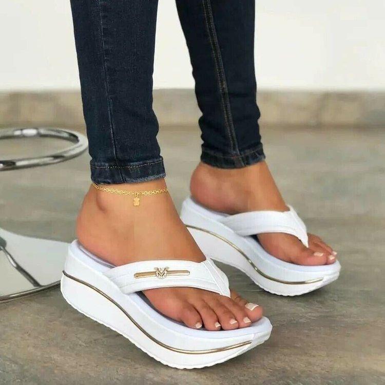 2025 Large Size Slope Heel Thick Sole Sandals Women's Summer European and American New Toe Flip-flops Outdoor Casual Fashion Sandals