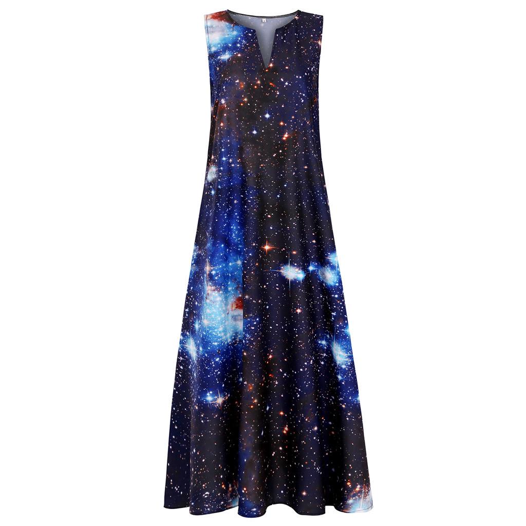 Women Plus Size Print Daily Casual Sleeveless Vintage Bohemian V Neck Maxi Dress