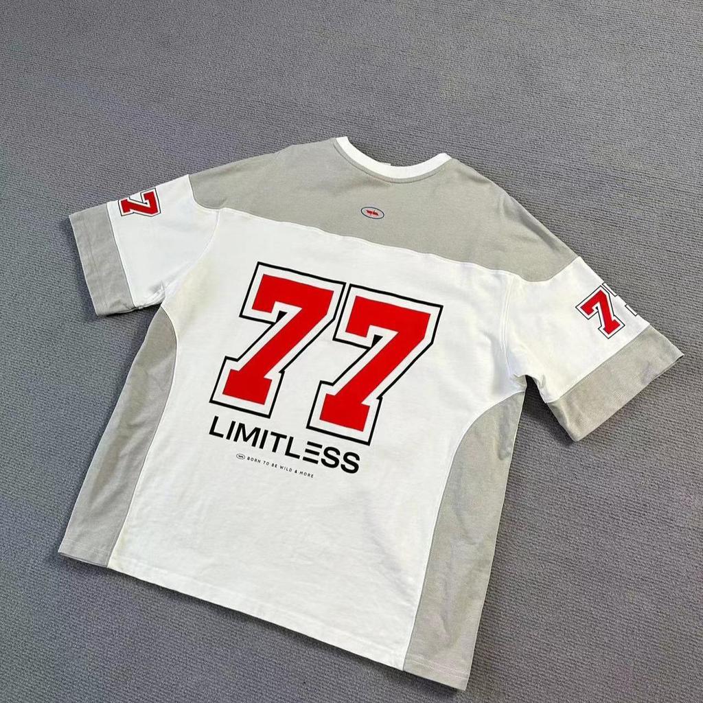 Number 77 Retro Ice Hockey Jersey – Short Sleeve Patchwork T-Shirt
