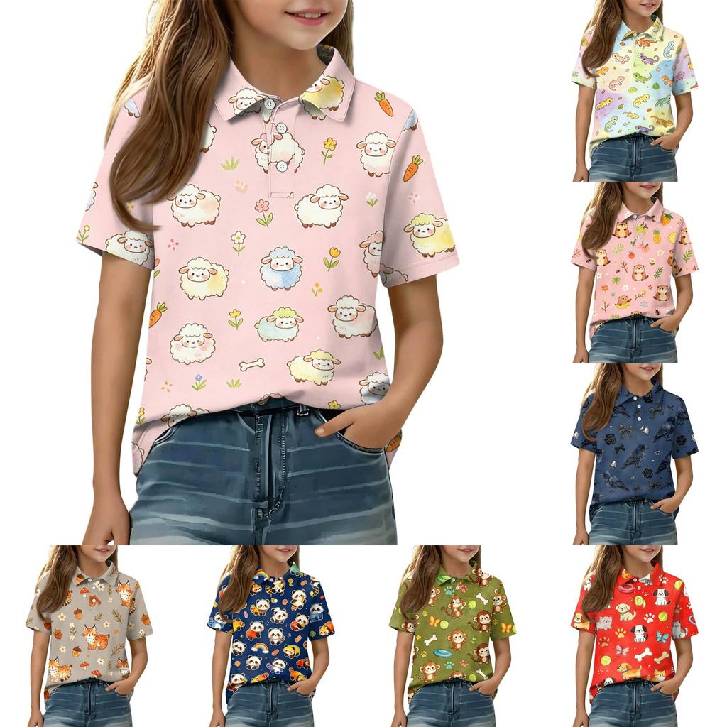 Kids Casual Short Sleeve Polo Shirt Animal Print T Shirt Lightweight Breathable Comfortable Daily Wear for Boys and Girls