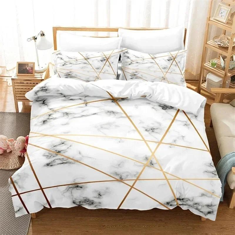 Toppmodern Marmor Påslakan King Queen Size Geometriskt Mönster Täcke Mikrofiber Abstrakt Sängkläder