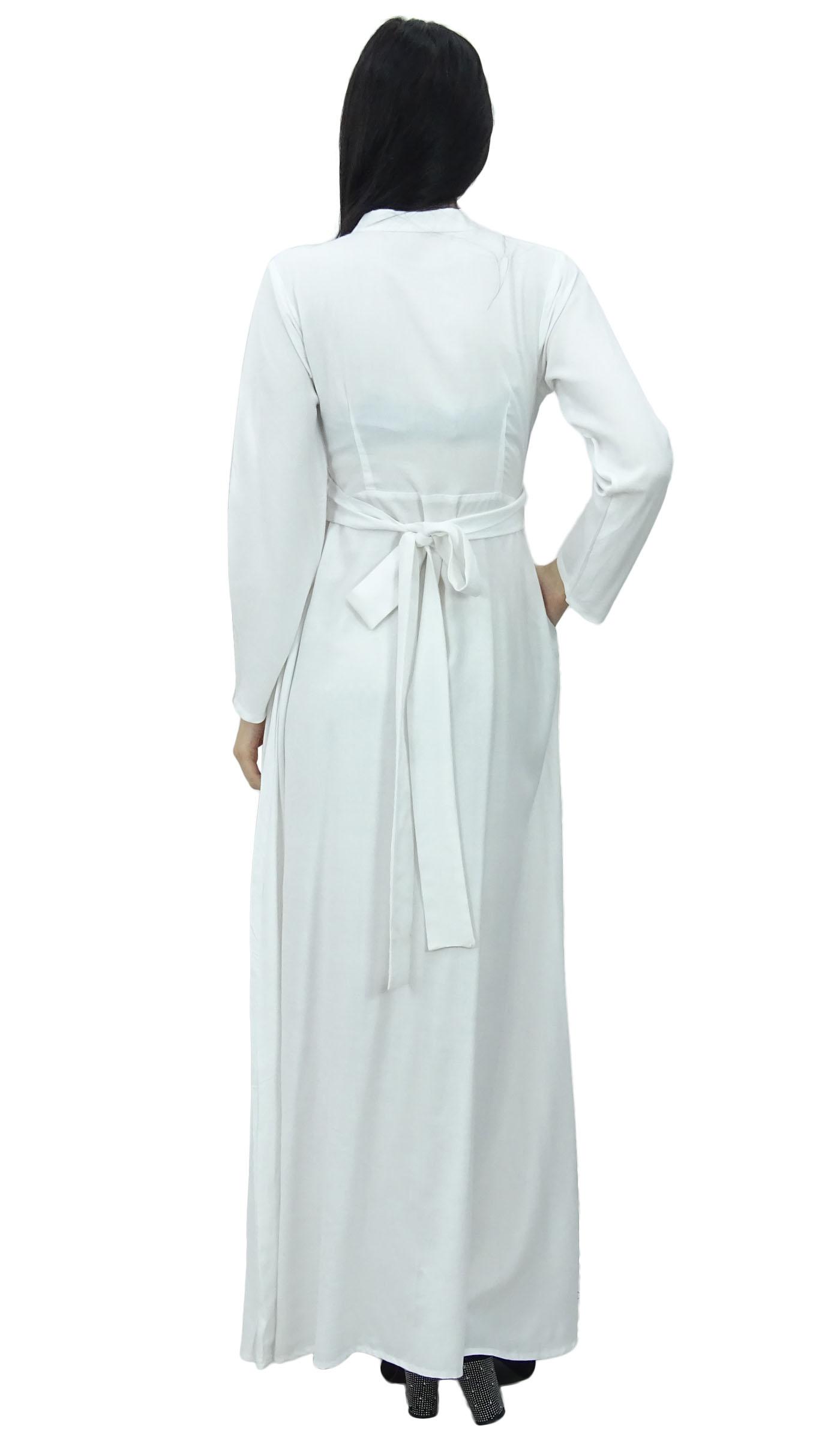 

Bimba Women s Mandarin Collar Plain Jilbab Dress With Pockets Full Sleeve 8 білий