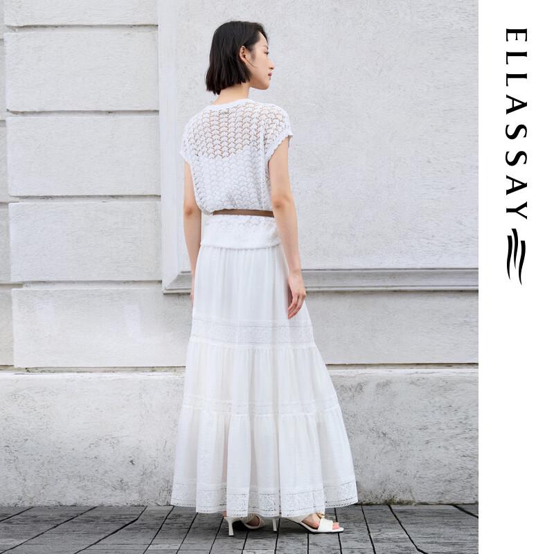 ELLASSAY 2026 Summer Lyocell Lace A-Line Midi Skirt