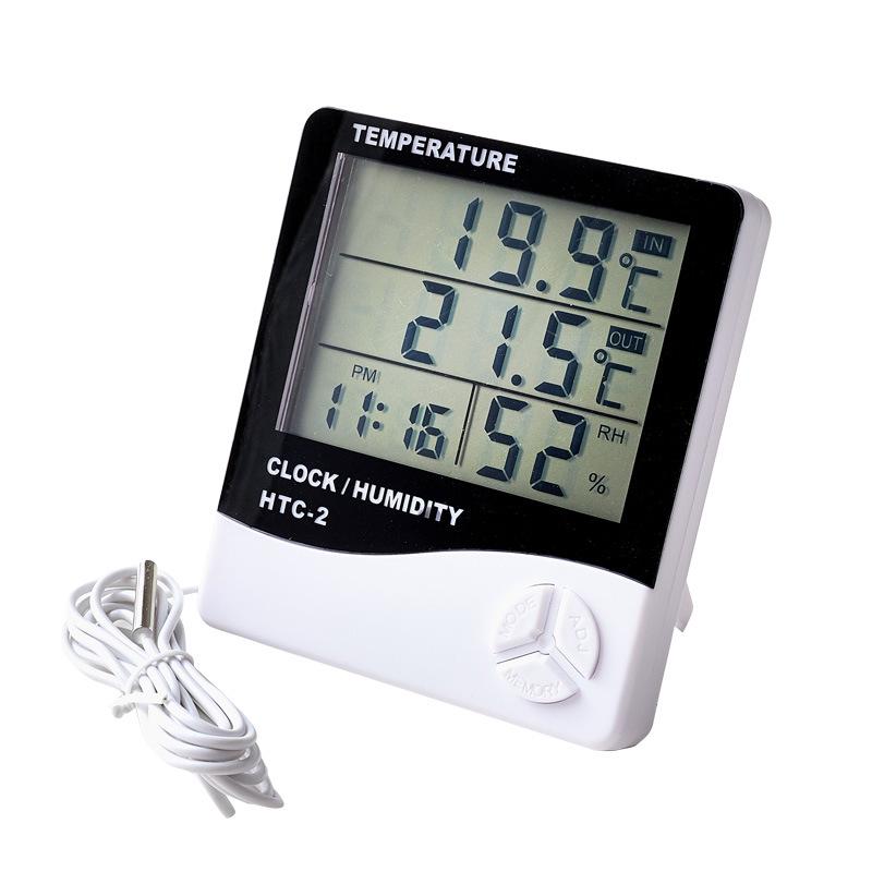 HTC-2 Indoor/Outdoor Thermohygrometer Alarm Clock with Dual Temperature Display and Probe