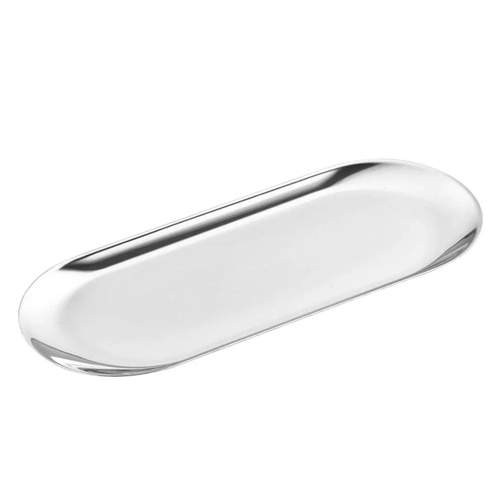 Metal Tray Stainless Steel Plate Oval Cake Fruit Dessert Tray Western-Steak Dish Rectangular Snack Plate Jewelry Storage Tray