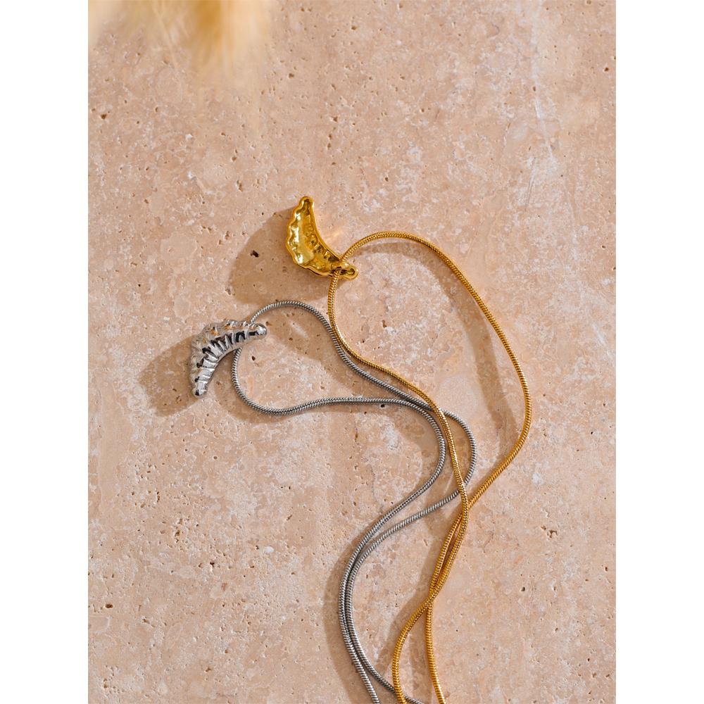 Yhpup Small Chic Stainless Steel Croissant Pendant Gold Color Necklace Stain Less Metal Chain Collar Popular Jewelry Accessories