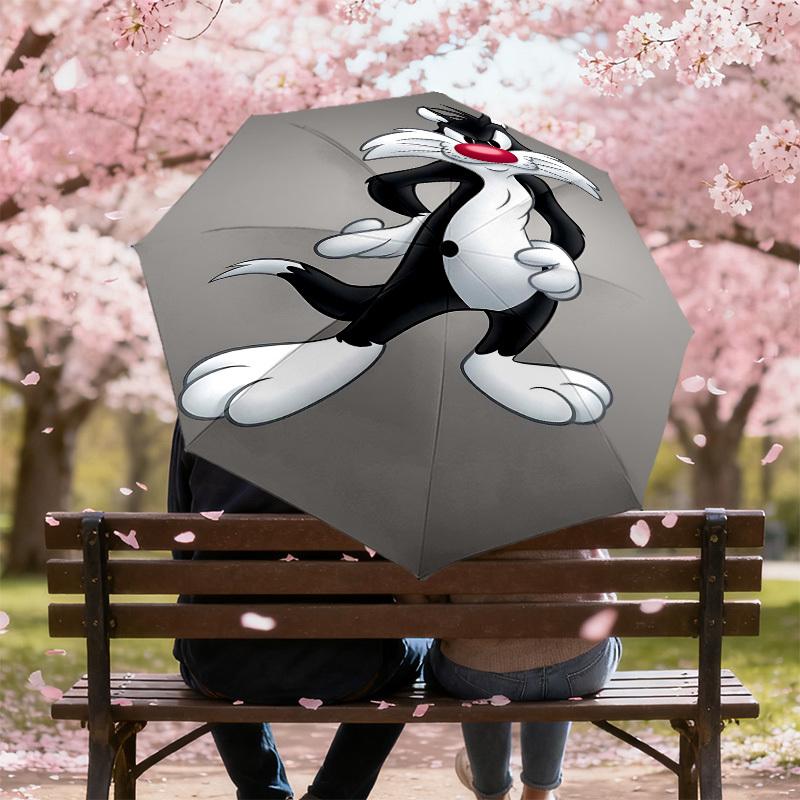 1PC Warner Cat Cartoon Automatic Open/Close Umbrella with Windproof, 10-Rib Sturdy Canopy, Durable Ribs1227A