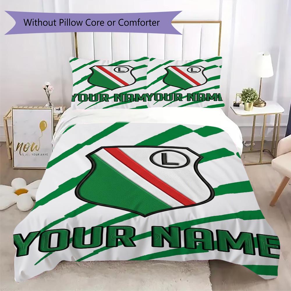 Özel İsimli Legia Warszawa Desenli Nevresim Takımı Yorgan Örtüsü Yastık Kılıfı Ev Dekorasyonu Doğum Günü Hediyesi (1*yorgan kılıfı+2*yastık kılıfı (içsiz))