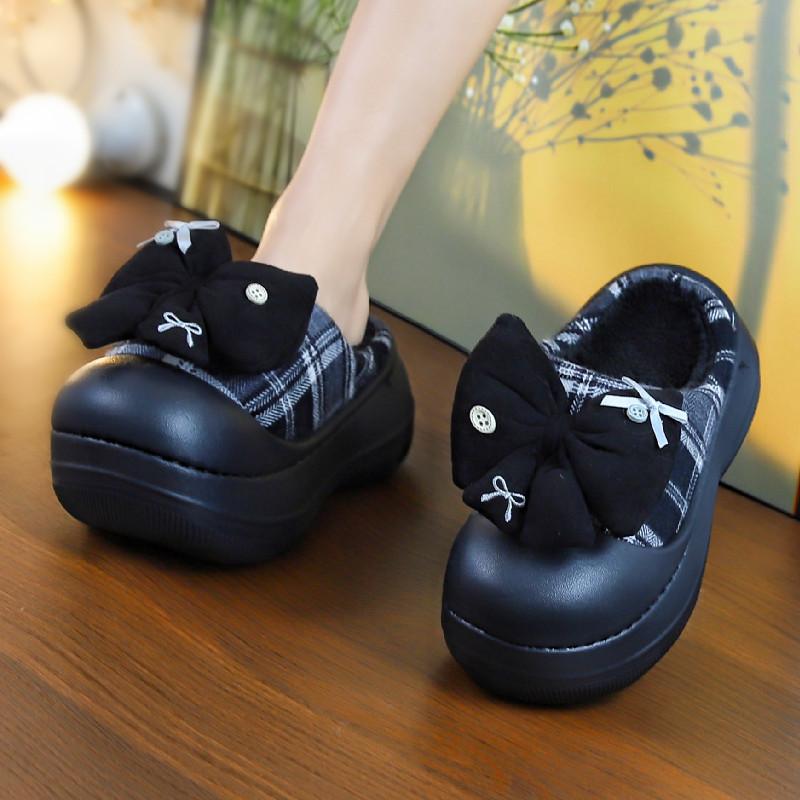 Winter height increasing cotton slippers for women 2025 new winter indoor slippers anti slip thick sole plush cotton shoes