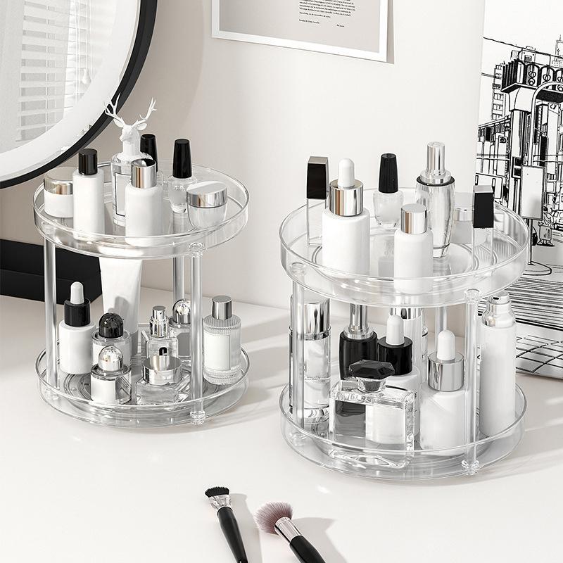 360Degree Rotatable Desktop Cosmetic Rack Bathroom Shelf Large-Capacity Perfume Aromatherapy Skin Care Product Storage Rack Organizer