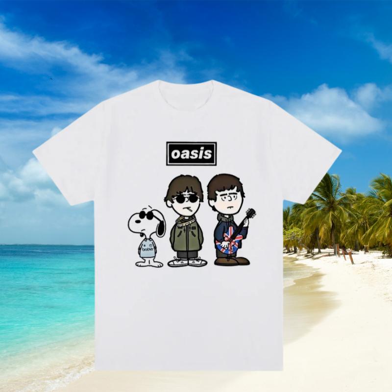 Oasis Summer Shortsleeved Tshirt Retro European and American Punk Rock Youth Cartoon Comics Men and Women Fashion Y2K Top