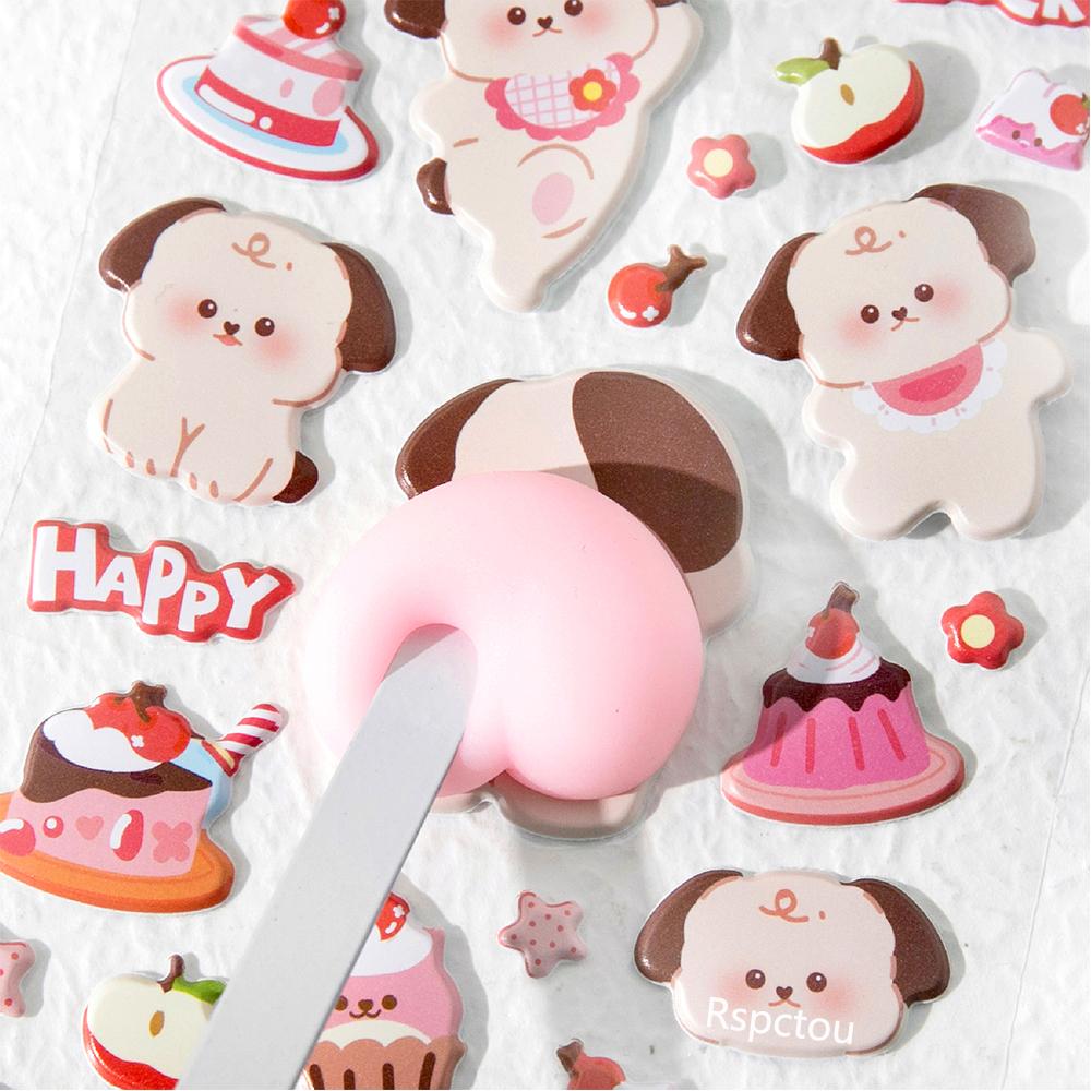 6pcs Funny Cute Animal Soft Butt Stickers Kawaii Cartoon Bubble Sticker Waterproof Decompress Toys 3D Puffy Sticker Reward Gifts