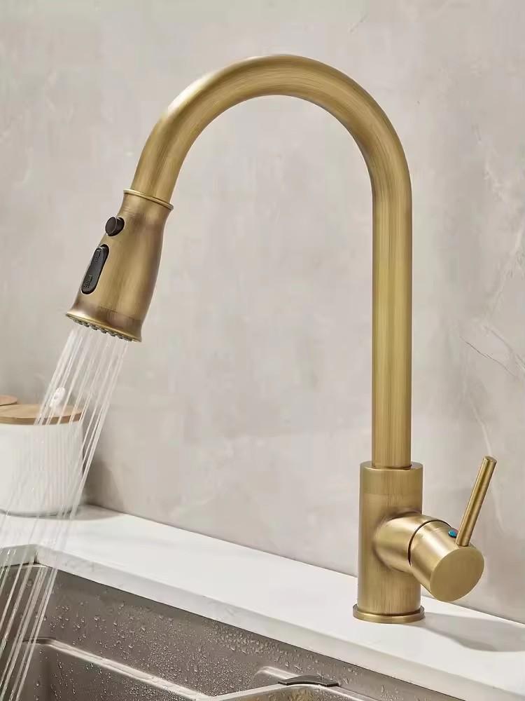 Tuqiu Kitchen Faucets Antique Sink Faucets Brass Sink Tap Pull Out Rotate Spout Mixers Tap Hot Cold Water Crane