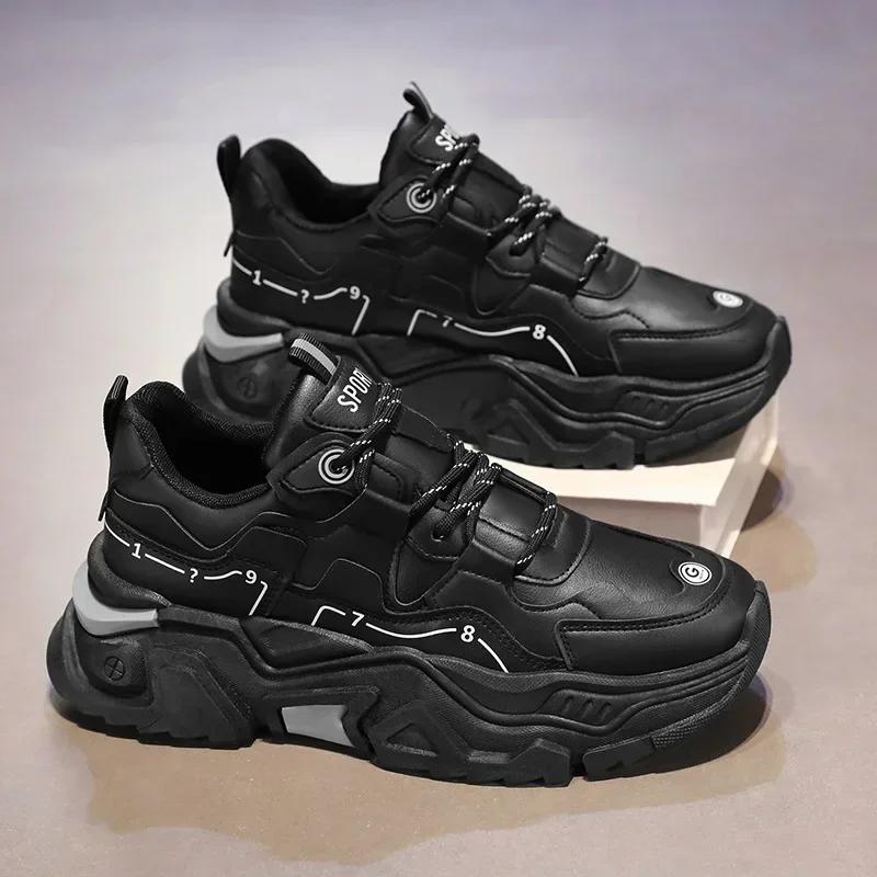 

Brand Men s White Sneakers Breathable Korean Fashion Height Increasing Niche Design Versatile Spring and Autumn New Item 45 чёрный