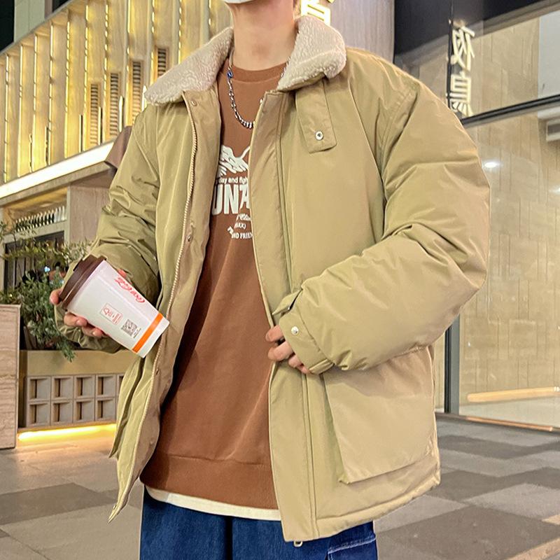 

Мужской зимний пуховик с воротником из овечьей шерсти и лацканами, теплый и легкий M