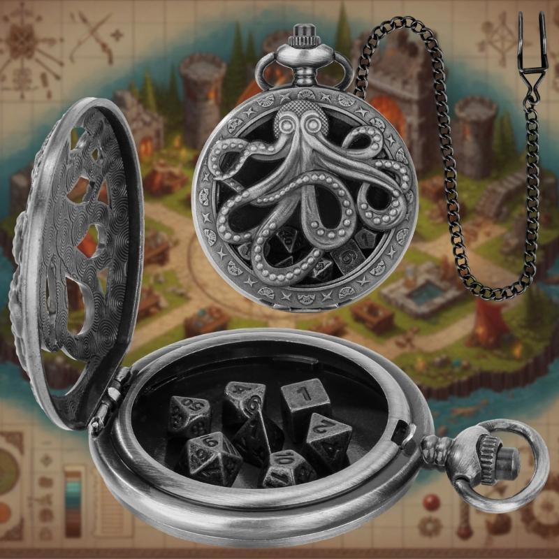 Portable and Stylish Pocket Watch Set Polyhedral Dices Set with Pocket Watch Case Pocket Watch Case Pendant