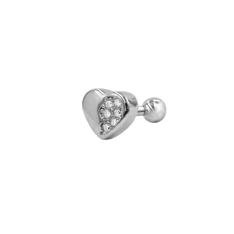 Gaibei European & American 3D Heart Ear Stud with Round Zircon Piercing Jewelry