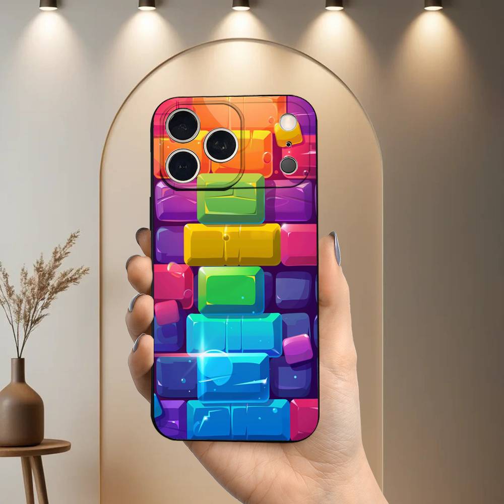 3D Art Block Cool Phone Case For iPhone 17,16,15,14,13,12,11 Plus,Pro Max,XS,X,XR,SE,Mini,8,7,Soft Silicone Black Cover
