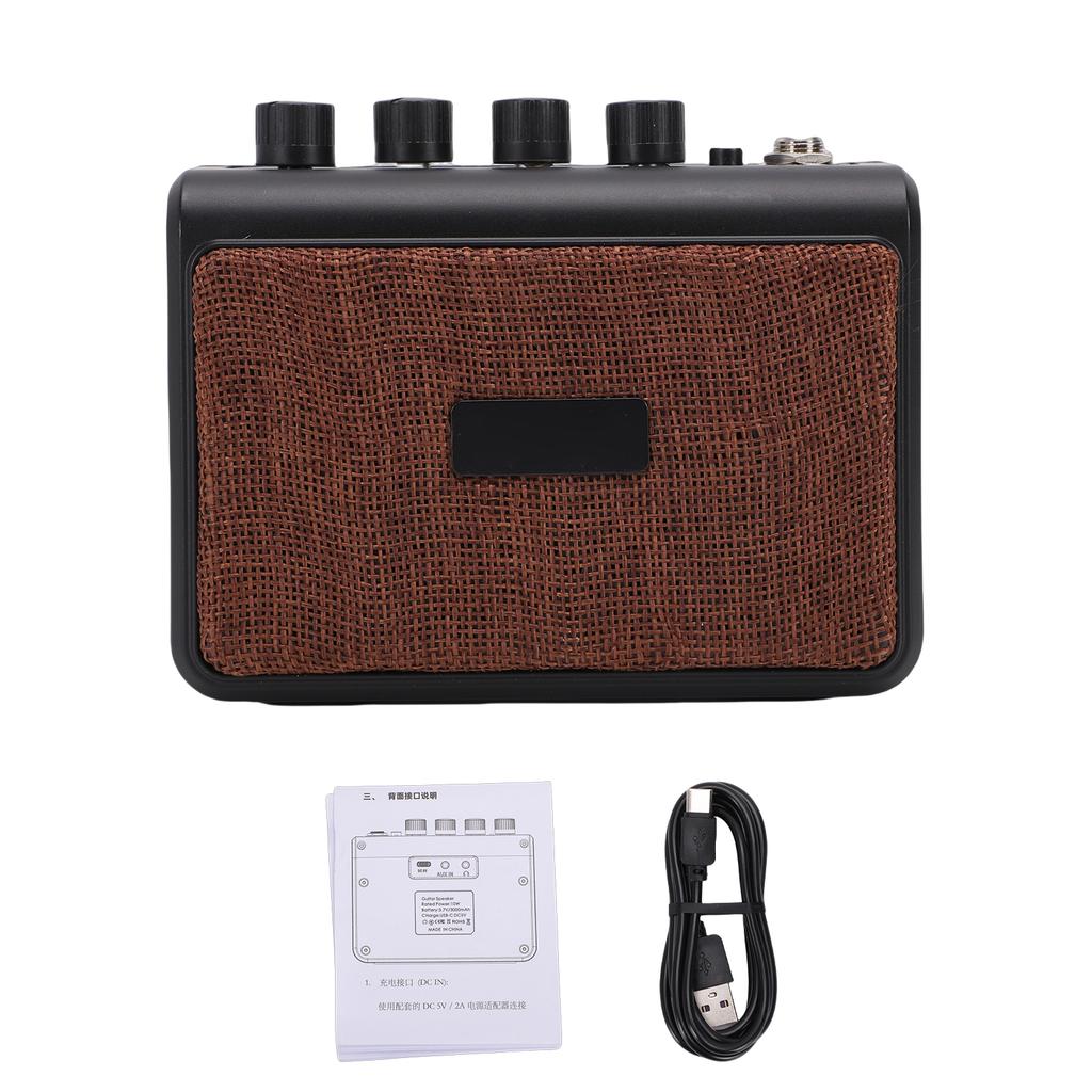 Portable Guitar Amp 10W BT Speaker 2 Clean Distortion Channels AUX Input Headphone Jack Rechargeable Silent for Outdoor