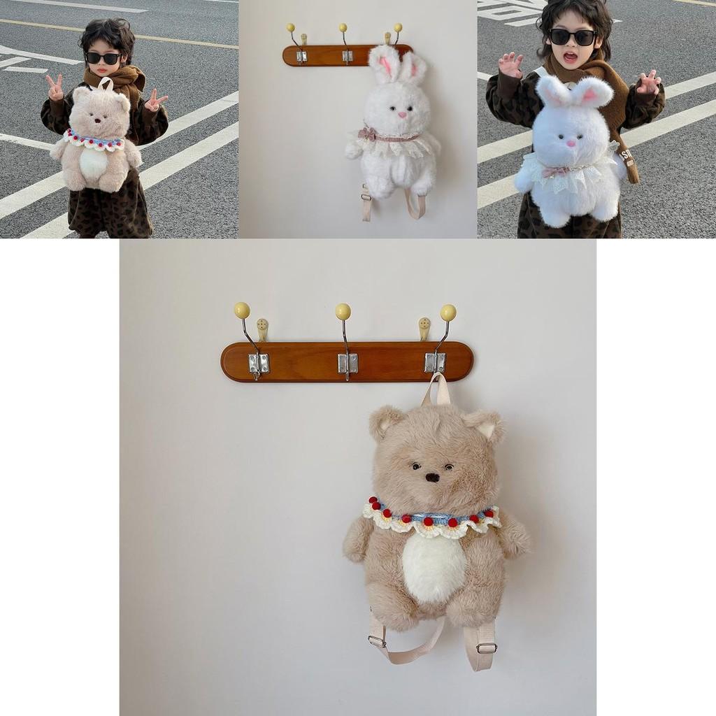 Soft Plush Stylish Bear And Bunny Toddler Backpack With Adorable Design Animal