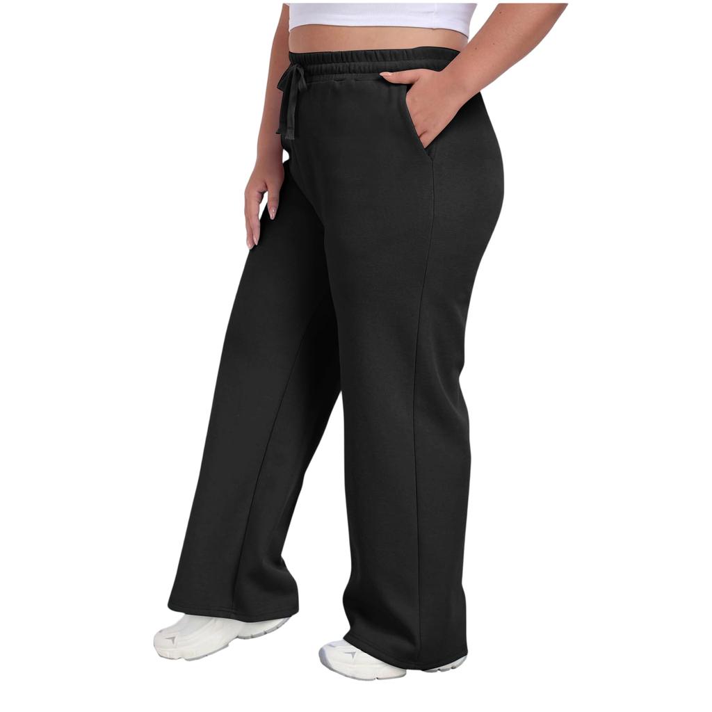 Women Plus Size Casual Loose Straight Leg Sweatpants with Pockets Drawstring Waist Relaxed Fit Lounge Trousers for Daily Wear