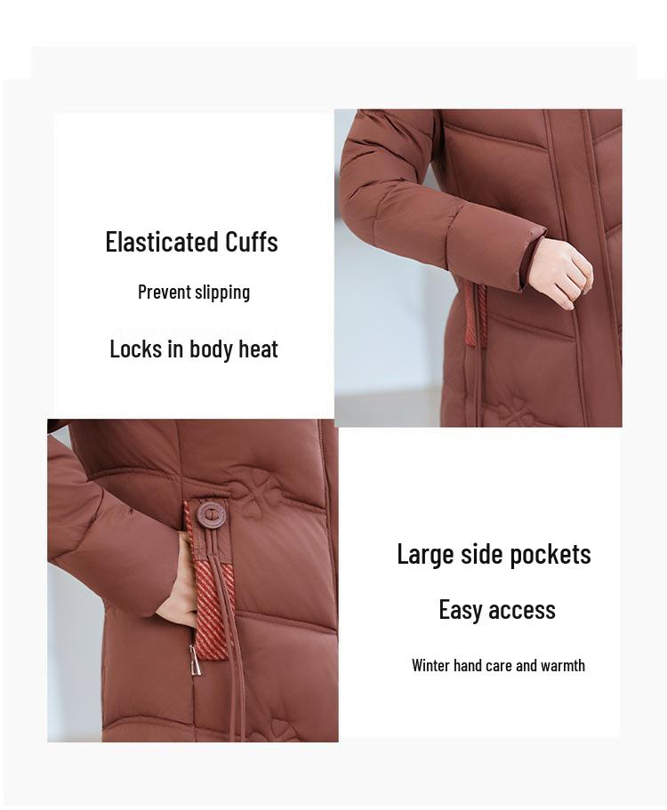 Women's XL-7X Down Cotton Long Jacket - Over-the-Knee Slimming Outerwear for Middle-Aged and Elderly