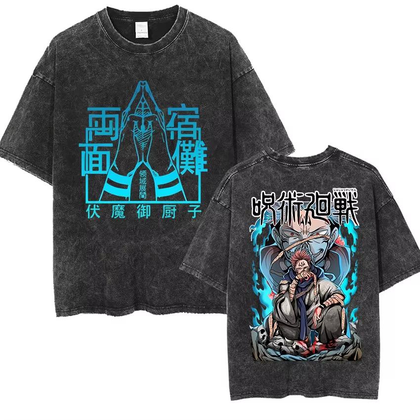 Gojo Satoru Anime Jujutsu Kaisen Printed Tshirt Mens and Womens Washed Tshirt High Quality Vintage Cotton Tshirt YK Tops