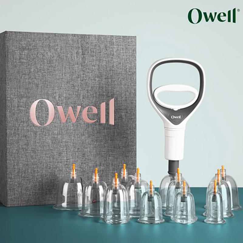 Owell Premium Cupping Therapy Set – 12 Cups with Hose and Hand Pump, Korean
