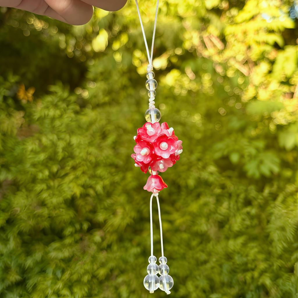 Hydrangea Lily Beaded Phone Charm Keychain