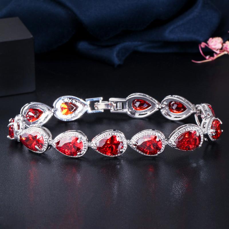 5 Colors Bangle Jewelry Cubic Zirconia Tear Drop CZ Stone Bracelet Women Fashion Water Drop Tennis Bracelet for Bridal Wedding