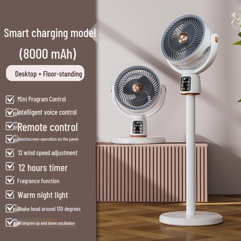 2026 USB Rechargeable Oscillating Floor Fan with LED for Indoor/Outdoor Use