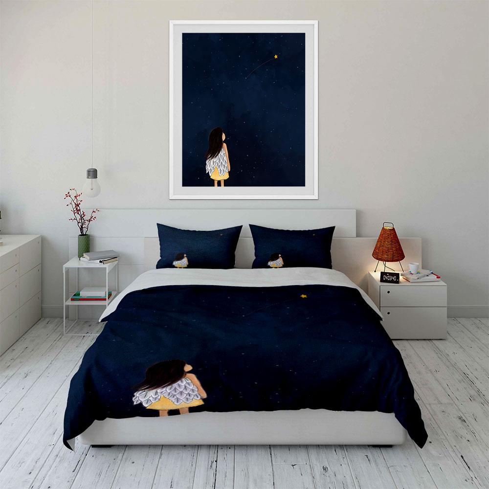 Starry Night Angel Decor Set Soft Comfortable Duvet Cover Bedding Set Included 1*Duvet Cover & 2*Pillowcases, Gift