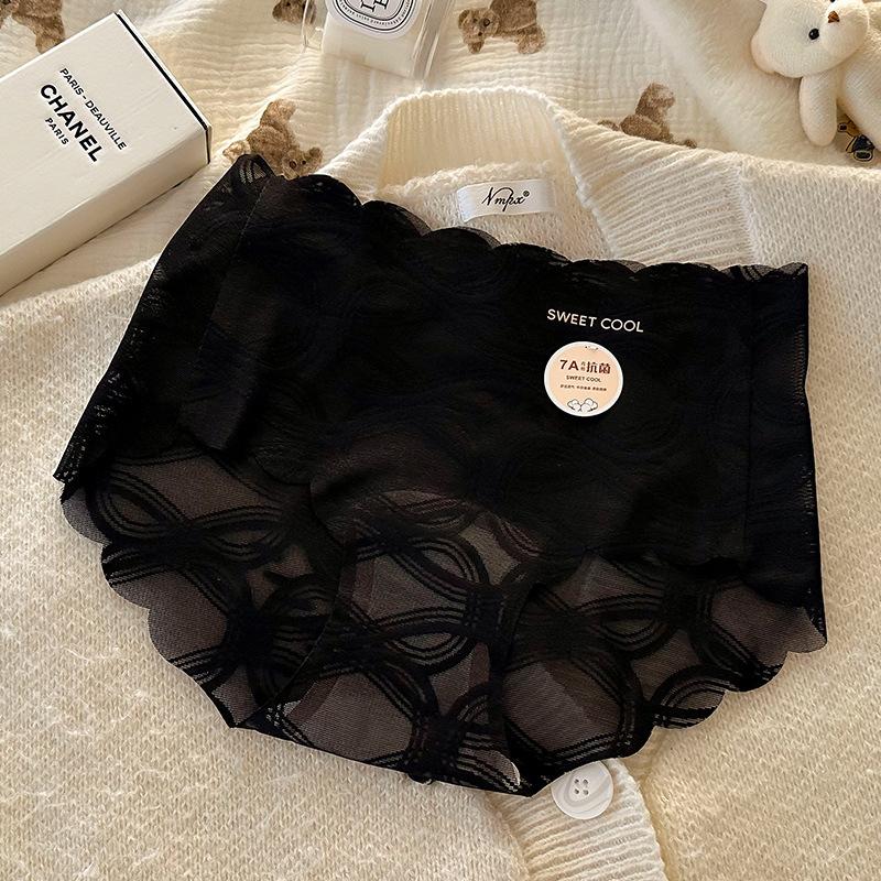 Dámské krajkové bezešvé spodní prádlo Dámské letní spodní prádlo se středním pasem z čisté bavlny 7A Antibakteriální spodní prádlo s prodlouženým klínem