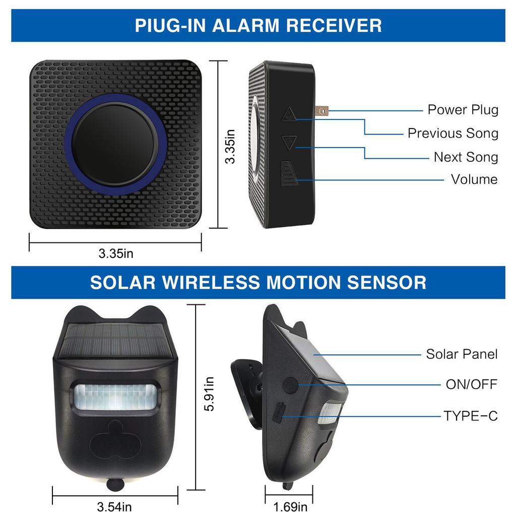 Solar Driveway Alarm 984ft Long Range Wireless Driveway Alarm IP60 Weather Resistant Infrared Motion Sensor Detector